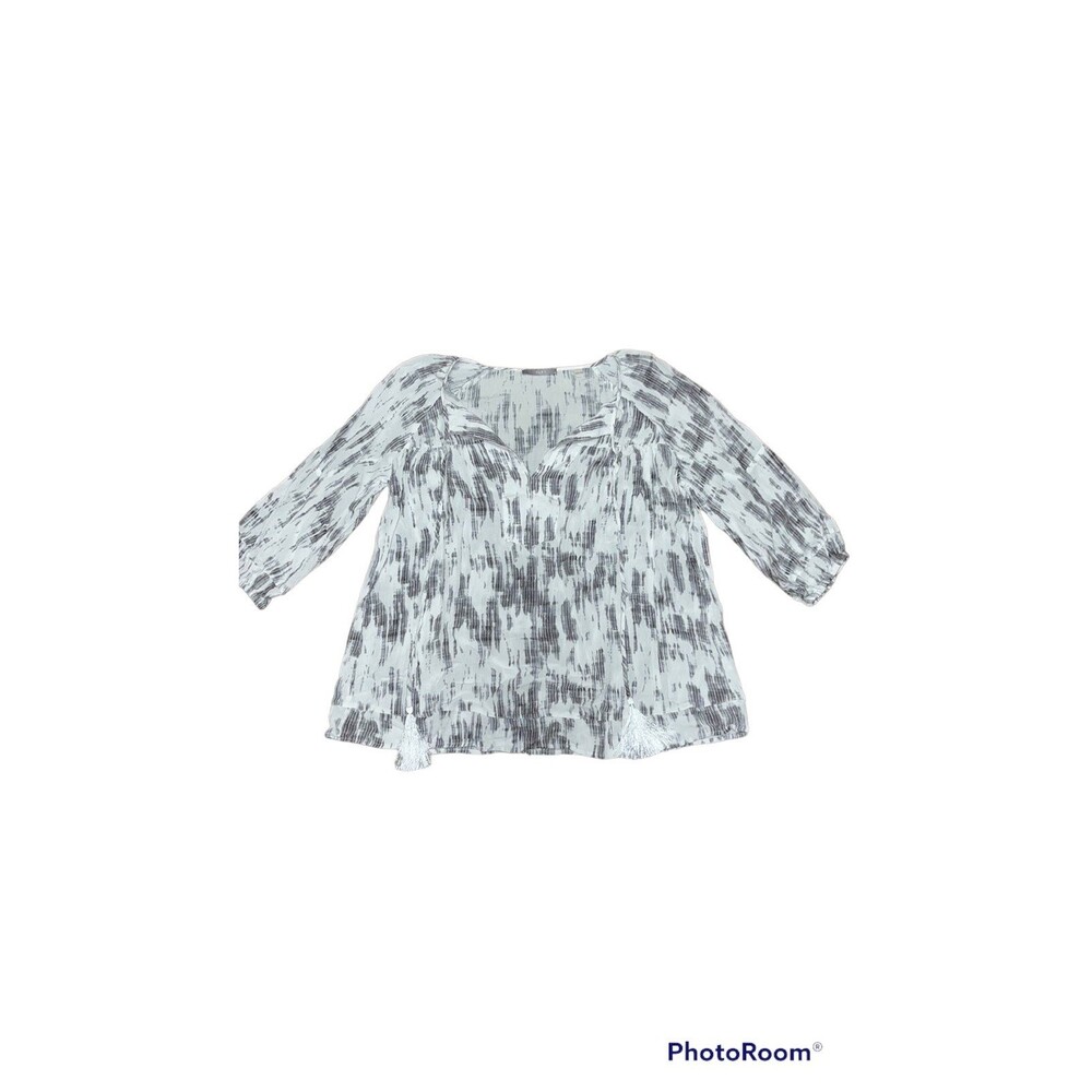 Womens Tart white and gray 1/2 sleeved peasant blouse balloon sleeve workwear